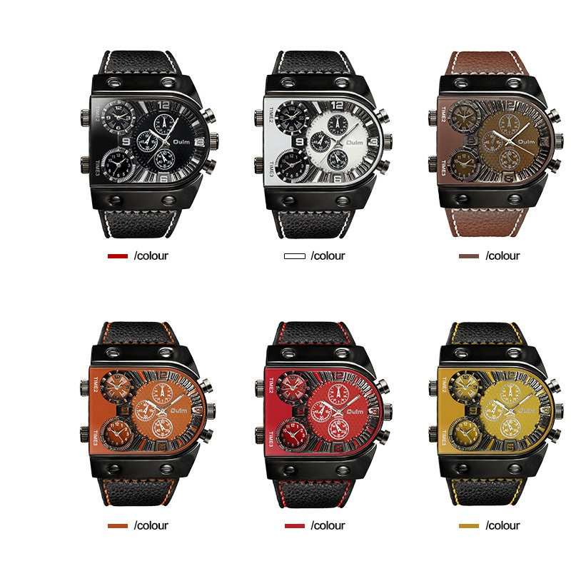 Large dial multi-time zone men's watch quartz watch