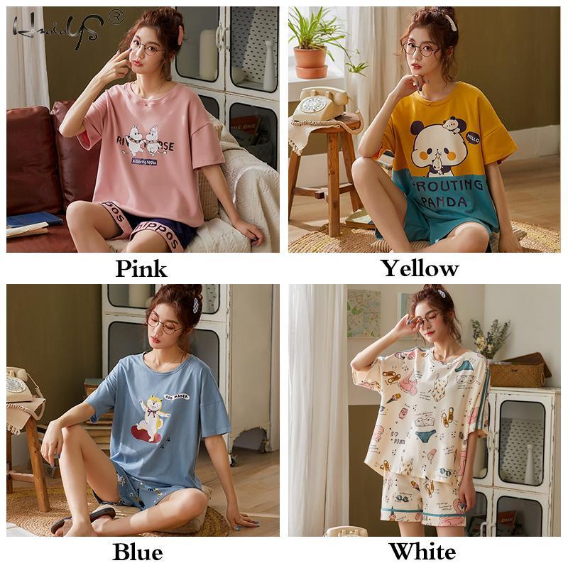 Pajamas Women Summer Pure Cotton Thin Short-Sleeved Shorts Cute Japanese Summer Two-Piece Suit