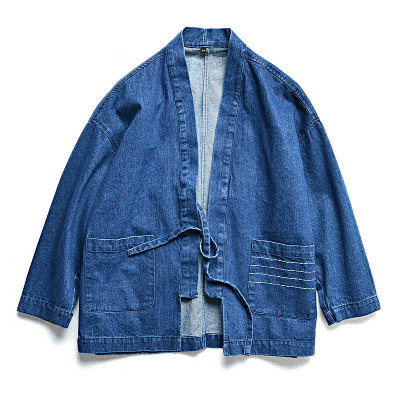Herringbone Denim Denim Robe Loose Jacket
