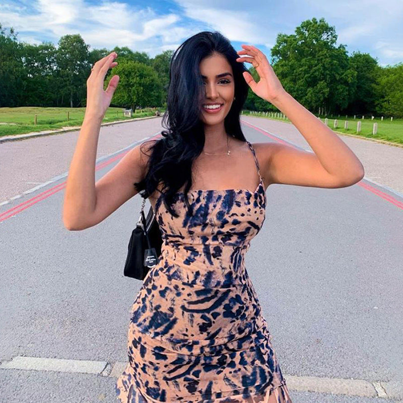 Fashion street style sexy halter print dress