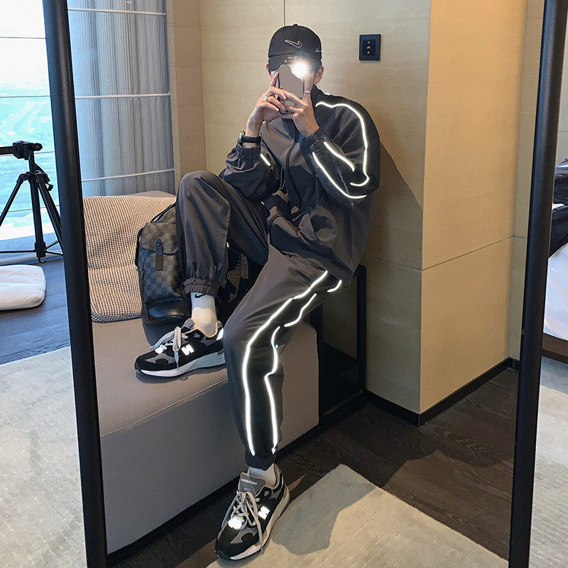 Men's Reflective Athleisure Jacket Pants Two Piece