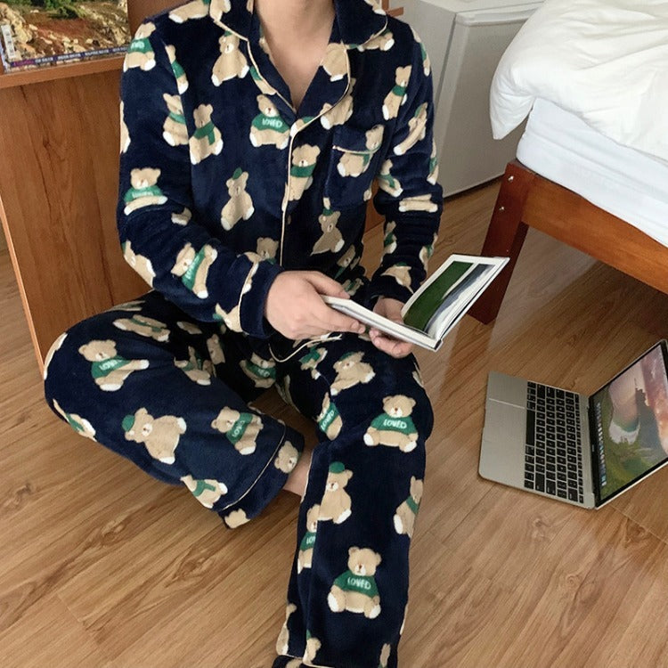 Korean Style Couple Thickened Long-sleeved Pajamas Home Wear Suit Women