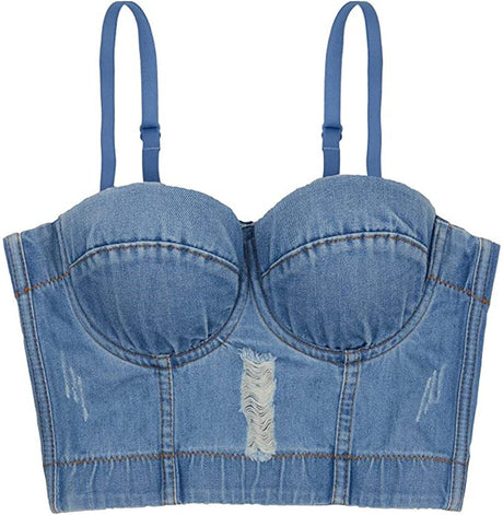 Summer Y Ripped Suspenders Fashion Blue Denim Top Women