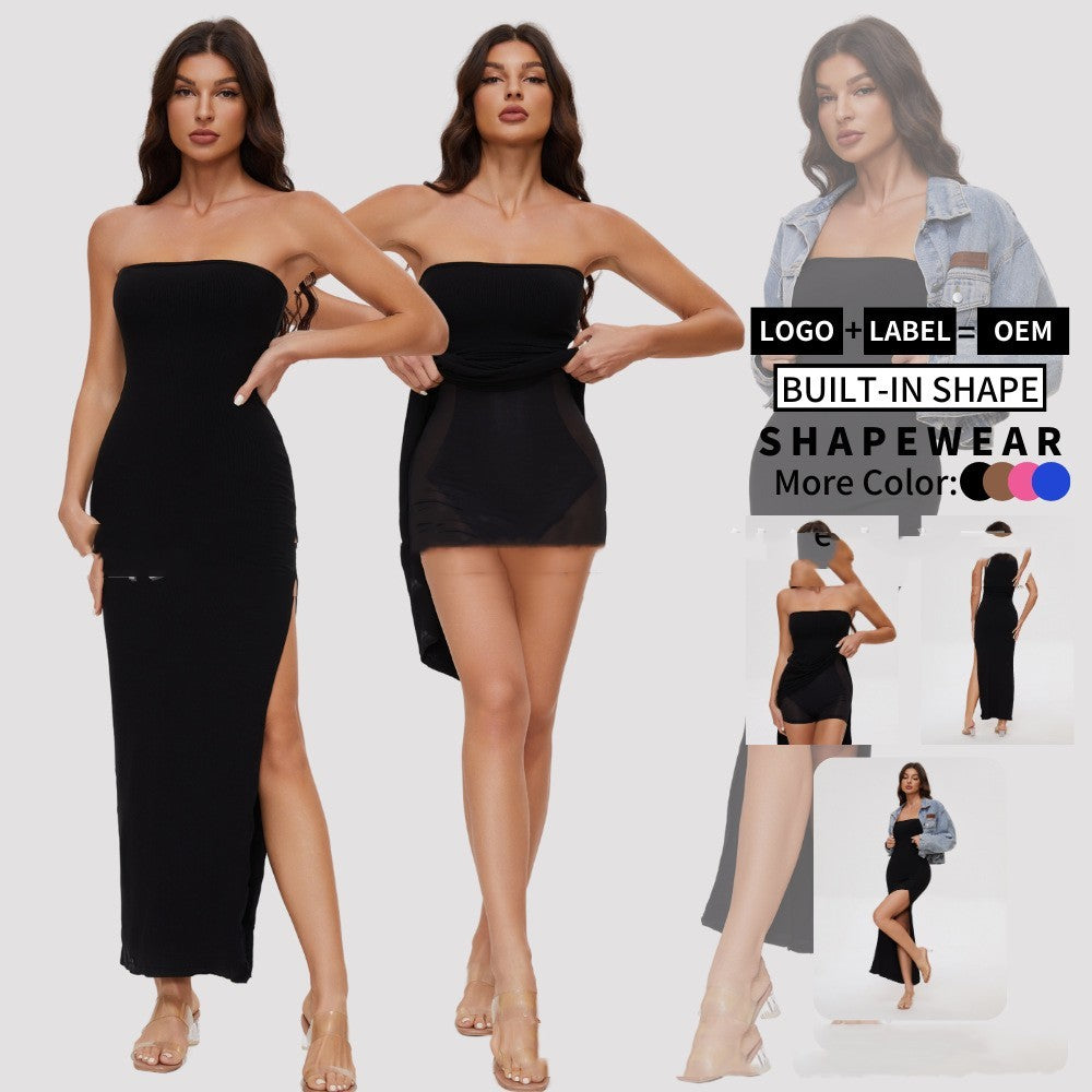 Double-layer Built-in Two-in-one Bra-free Belly-contracting Dress