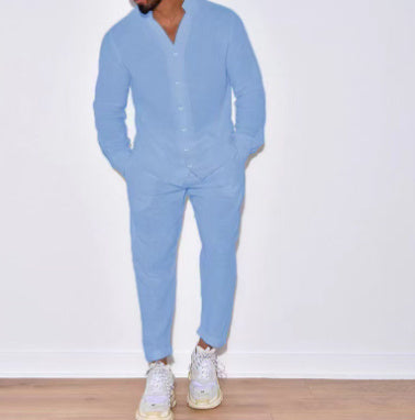 Men's Linen Solid Color Lounge Suit Long Sleeves