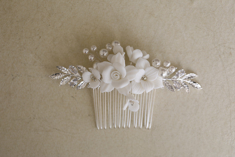 INS Simple Silver Ceramic Flower Hair Accessories