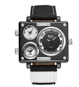 Men's Multi Time Zone Canvas Square Dial Plate Watch