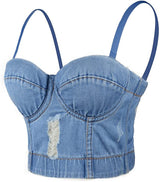 Summer Y Ripped Suspenders Fashion Blue Denim Top Women