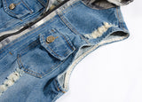 Men's ripped denim vest hooded denim vest