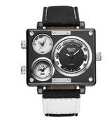 Men's Multi Time Zone Canvas Square Dial Plate Watch