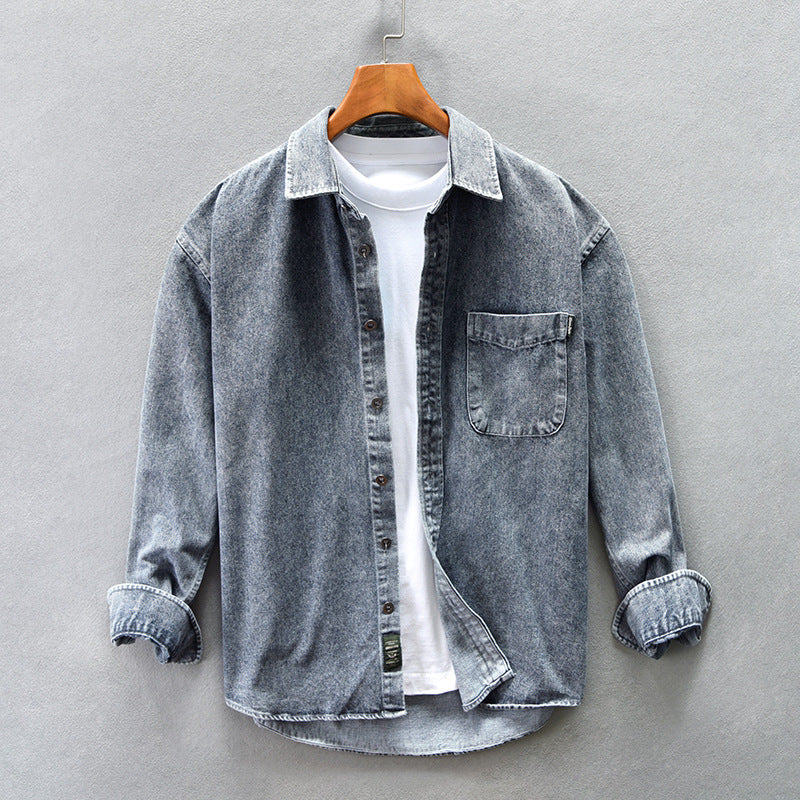 Drop Shoulder Loose Casual Denim Shirt For Men Coat