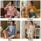 Pajamas Women Summer Pure Cotton Thin Short-Sleeved Shorts Cute Japanese Summer Two-Piece Suit