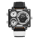 Men's Multi Time Zone Canvas Square Dial Plate Watch