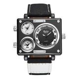 Men's Multi Time Zone Canvas Square Dial Plate Watch