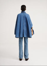 Cotton A- Line Style Drop-shoulder Mid-length Denim Coat