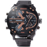 SHIWEIBAO steel belt watch, men's big size dial, two time zone steel belt sports waterproof quartz watch