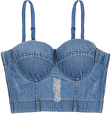 Summer Y Ripped Suspenders Fashion Blue Denim Top Women