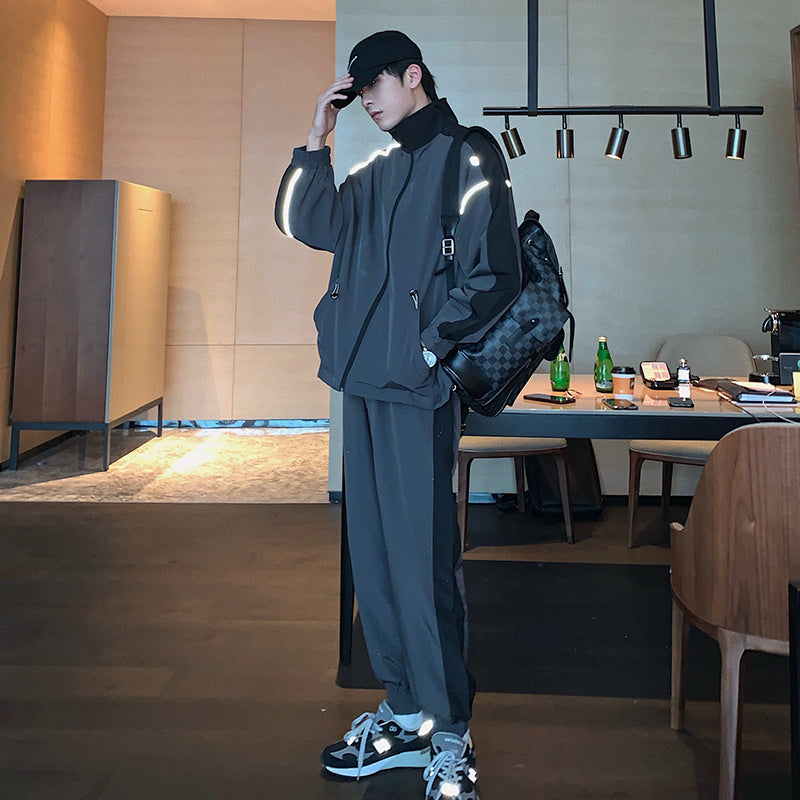 Men's Reflective Athleisure Jacket Pants Two Piece