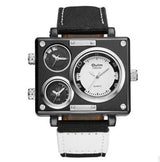 Men's Multi Time Zone Canvas Square Dial Plate Watch