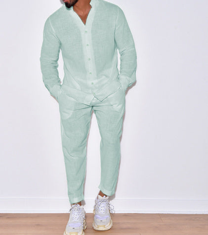 Men's Linen Solid Color Lounge Suit Long Sleeves