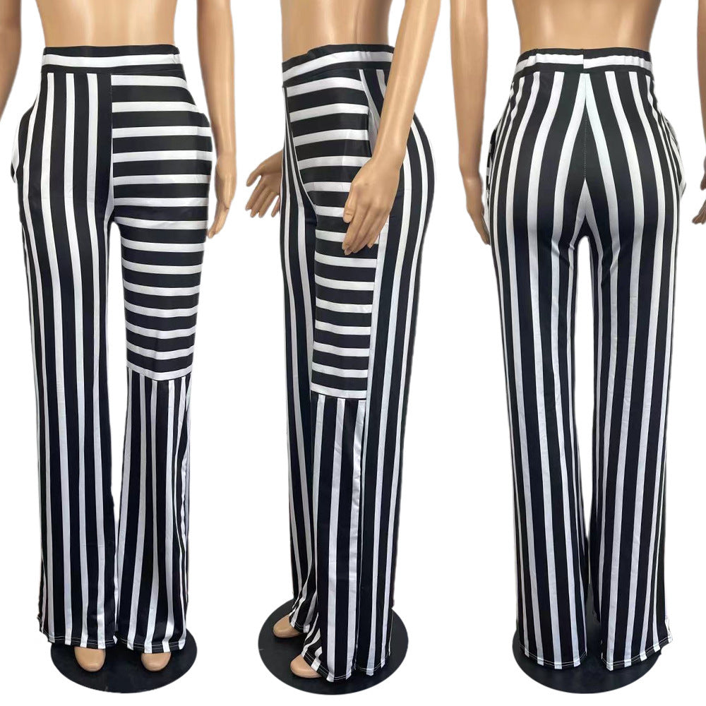 Women's Colorblock Striped Straight Wide Leg Lounge Pants
