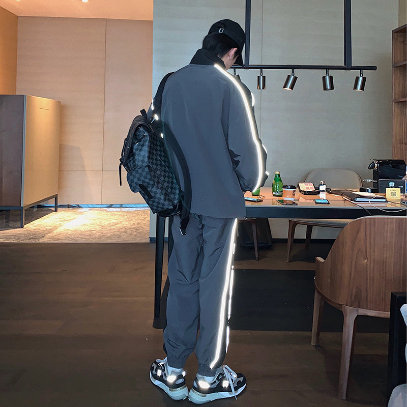 Men's Reflective Athleisure Jacket Pants Two Piece