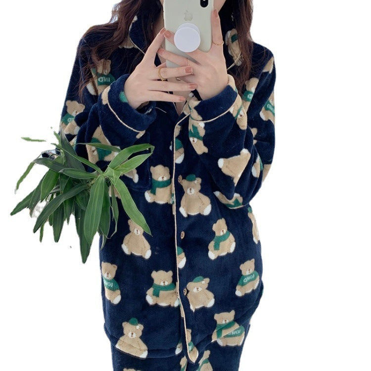 Korean Style Couple Thickened Long-sleeved Pajamas Home Wear Suit Women