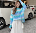 New Arrival Women's Pullover Long-sleeved Round Neck Gradient Rainbow Slim-fit Sweater