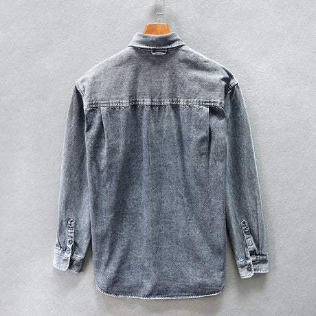 Drop Shoulder Loose Casual Denim Shirt For Men Coat