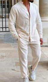 Men's Linen Solid Color Lounge Suit Long Sleeves