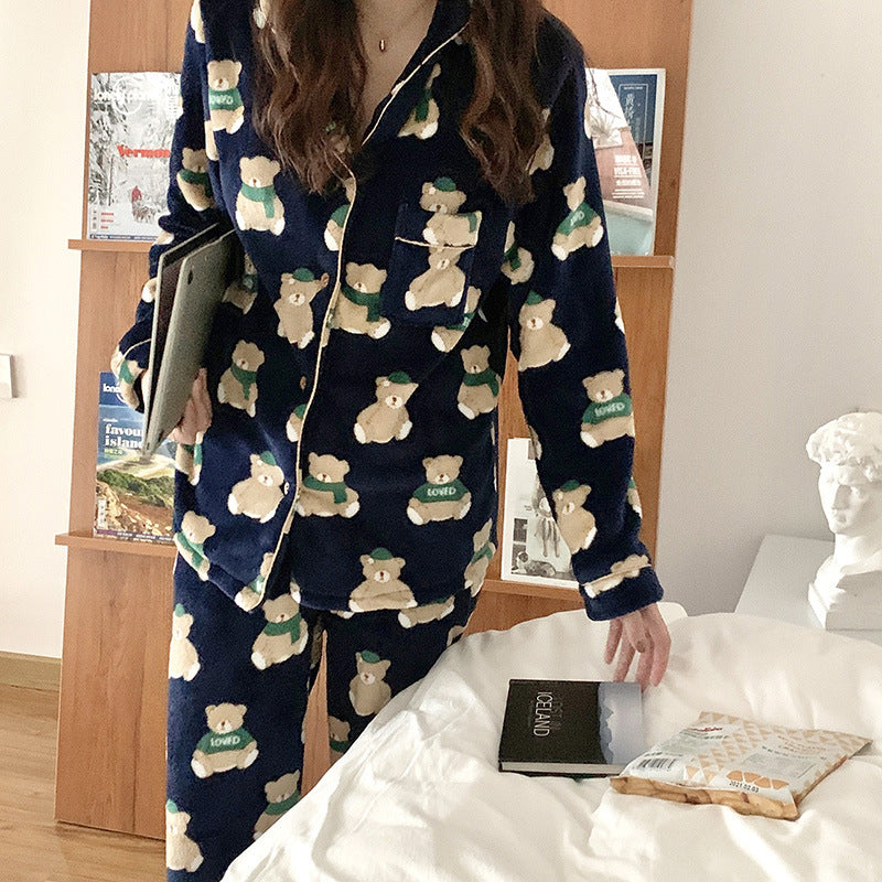 Korean Style Couple Thickened Long-sleeved Pajamas Home Wear Suit Women