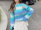 New Arrival Women's Pullover Long-sleeved Round Neck Gradient Rainbow Slim-fit Sweater