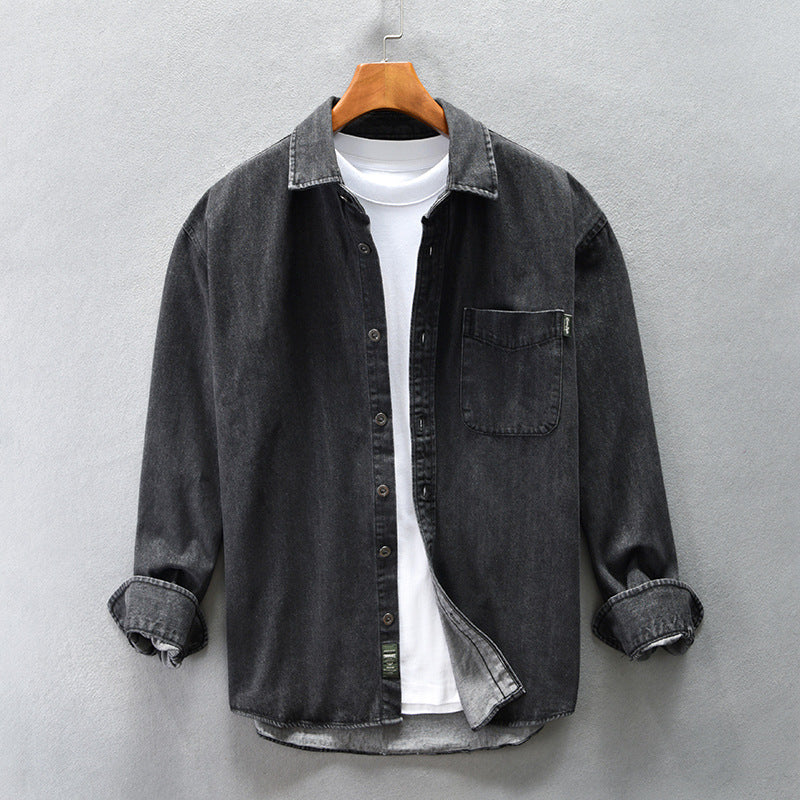 Drop Shoulder Loose Casual Denim Shirt For Men Coat